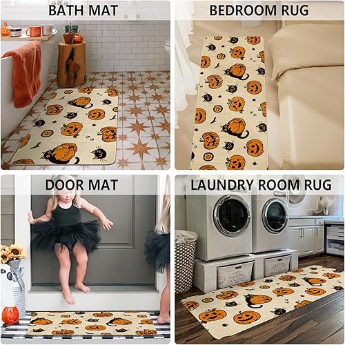 Miniatura 6 de Faptoena Juego de 2 alfombras de cocina de Acción de Gracias, diseño de girasoles y alfombras antideslizantes y lavables para decoración del hogar