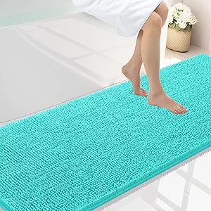 Smiry Luxury Chenille Bathroom Rugs 70x24, Extra Soft and Absorbent Shaggy Bath Mat, Machine Washable, Non-Slip Plush Carpet Runner for Tub, Shower, and Floor, Home Decor Accessories, Turquoise