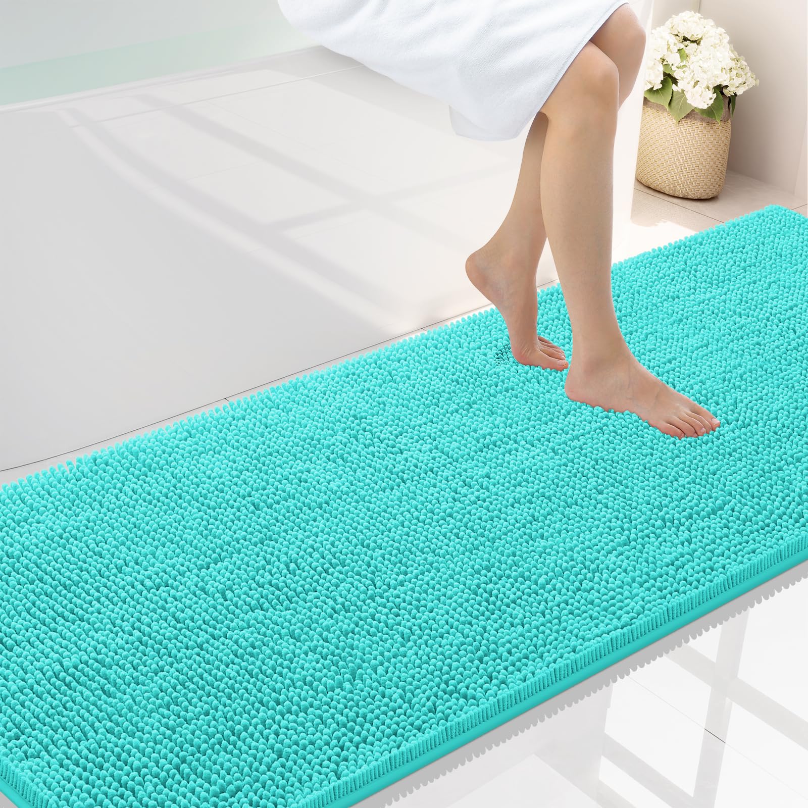 Smiry Luxury Chenille Bathroom Rugs 70x24, Extra Soft and Absorbent Shaggy Bath Mat, Machine Washable, Non-Slip Plush Carpet Runner for Tub, Shower,