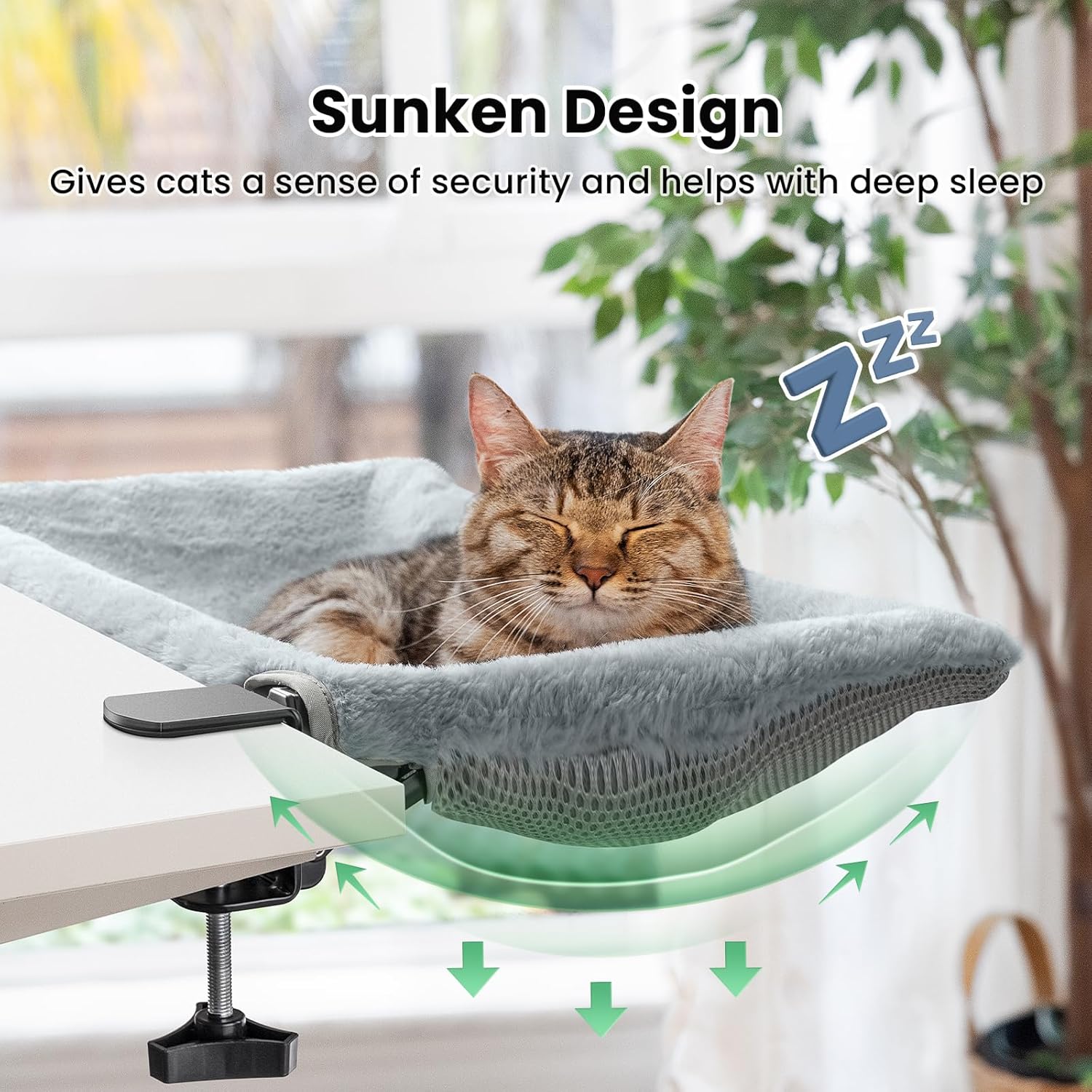 猫ベッド ワンタッチ折りたたみ 沈むベッド 省スペースな半円形 ラビットファー素材採用（柔らかな感触）多様な机に適合 耐荷重20kg