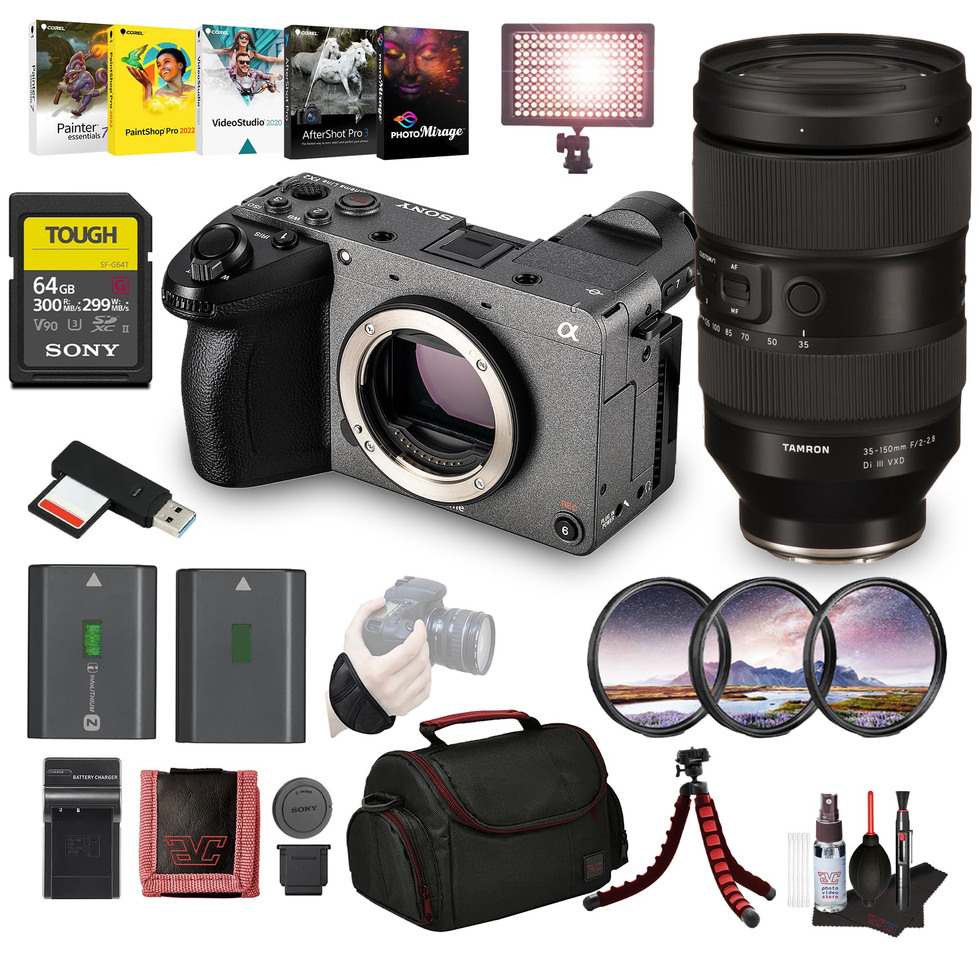 Sony FX2 Compact Cinema Camera – Full-Frame 4K, Internal ND, Fast Autofocus (ILME-FX2B) + 64GB Memory Card + NP-FZ100 Battery + Lens Filter Kit +