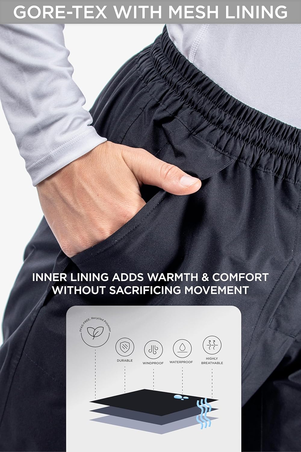 Womens Gore TEX Lined Waterproof Golf Rain Pants 100% Waterproof Windproof Breathable Warm Overpants Elastic Waist Leg Zips