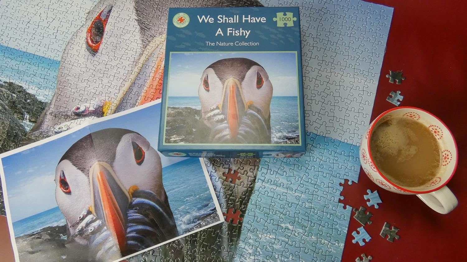 1000-Piece Jigsaw Puzzle - A Puffins Seaside Delight on The Rocky Sea Shoreline - Size 26 inch X 20 inch