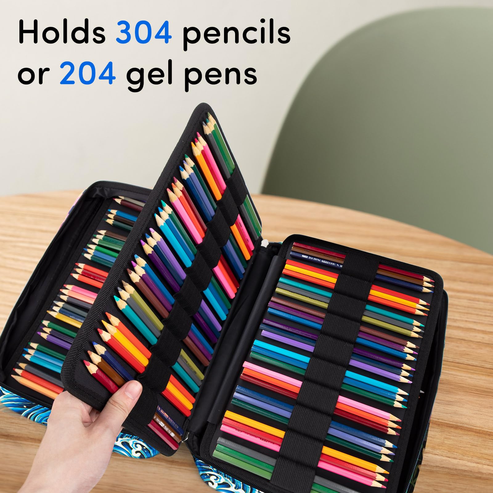 YOUSHARES Grande Trousse à Crayons de Couleur – 300 emplacements avec Support Multicouche pour Crayons de Couleur Prismacolor et stylos Gel, Vagues, 12.81 in x 4.33 in x 8.87 in /32.5 x 11 x 22.5 cm