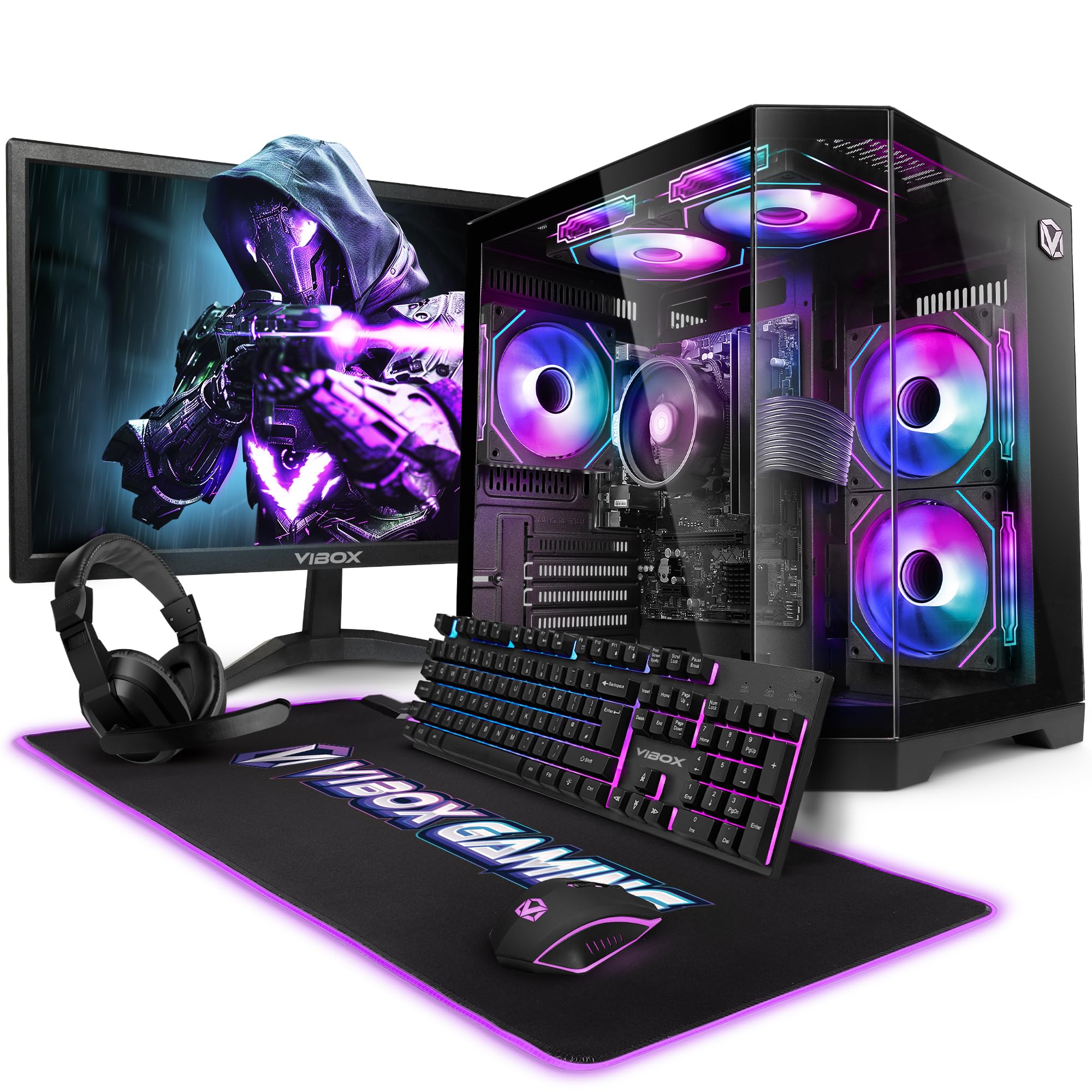 VIBOX VI-63 PC Gamer Complet • 22" Écran • AMD Ryzen 3 3200G 4 cœurs • Radeon Vega 8 • 16 Go RAM • 2 to HDD • 240 Go SSD • Windows 11 • WiFi 6 + Bluetooth 5.4