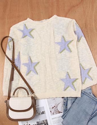 Women's Star Pattern Loose Thin Sweater Casual Pullover Sweaters