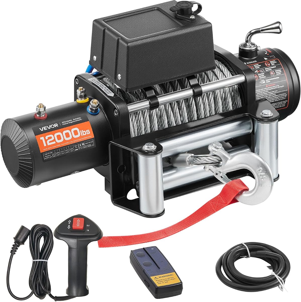 VEVOR Truck Winch 12000lbs Electric Winch 85ft/26m Steel Cable 12V Power Winch Jeep Winch with Wireless Remote Control and Powerful Motor for UTV ATV & Jeep Truck and Wrangler in Car Lift | For Off-Road, SUV, Jeep, Trailer, Boat and Towing, Roller Fairlead, with Wireless & Wired Remote Control, IP55 Waterproof