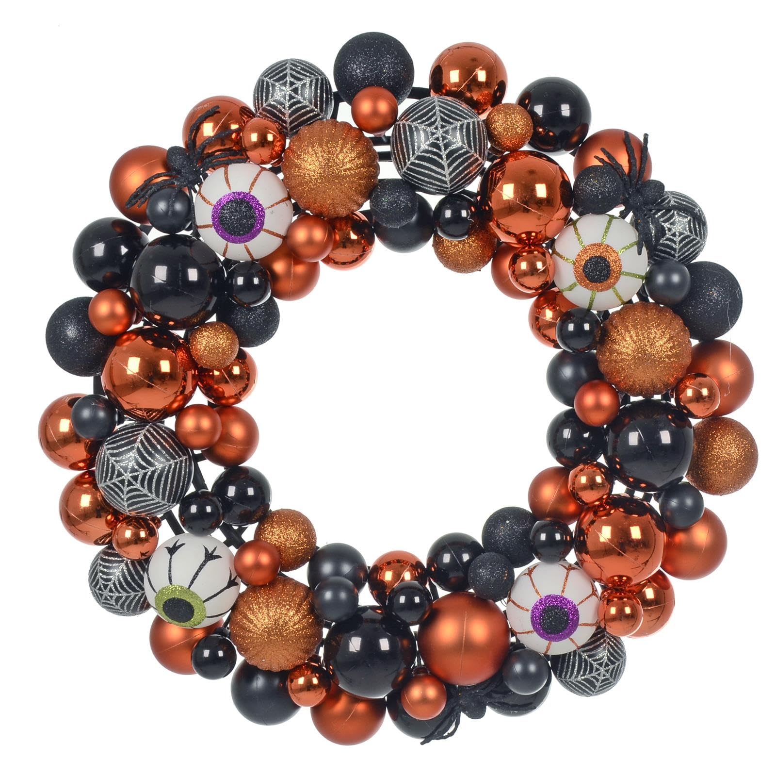 Cackle & Co Orange/Black Halloween Bauble Wreath Eyeballs Spiders Pumpkins 40Cm 16"