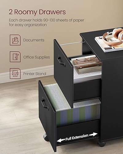 Miniatura 4 de VASAGLE Archivador de 2 cajones, pequeño archivador rodante para oficina en casa, soporte de impresora, para documentos A4, tamaño carta, 15.7 x