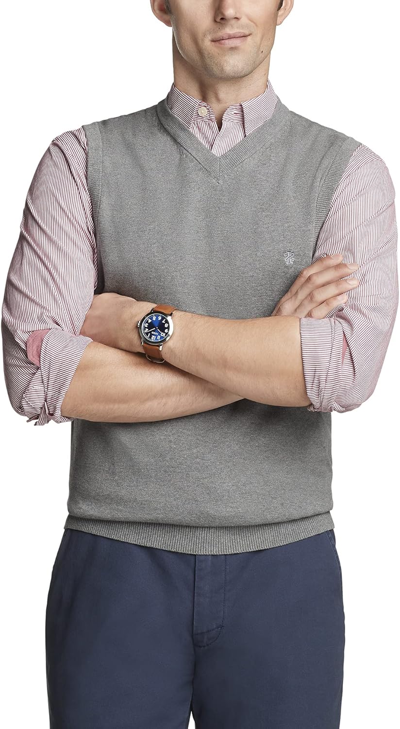 Izod Men's Big and Tall Premium Essentials Solid V-Neck 12 Gauge Vest Pullover