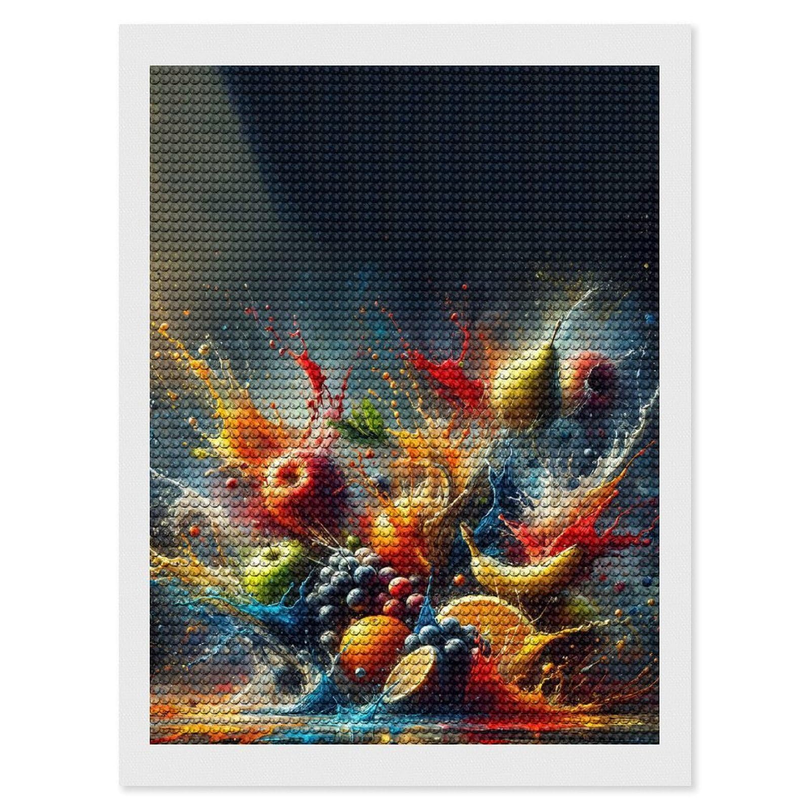Junmoney Fruit Explosion Diamond Painting Canvas Set 12"x16", Boho Decor, for Craft Lovers, Easy Handmade Project, Holiday Gift Idea