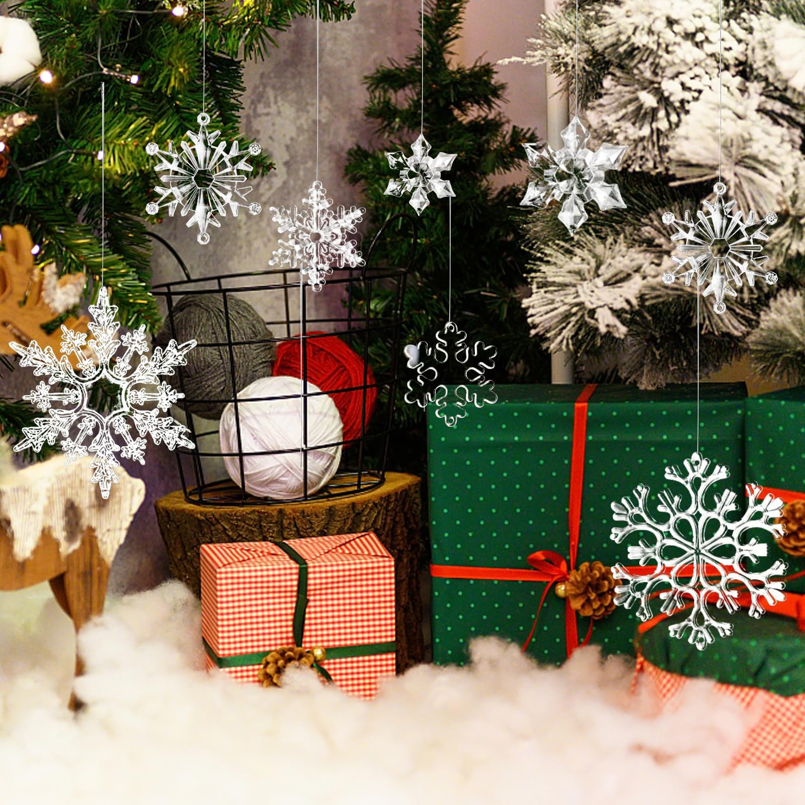 32 Pezzi Di Ghiaccioli In Acrilico Per Albero Di Natale, Fiocchi Di Neve Con Filo Appenditore, Decorazioni Natalizie Trasparenti - 5