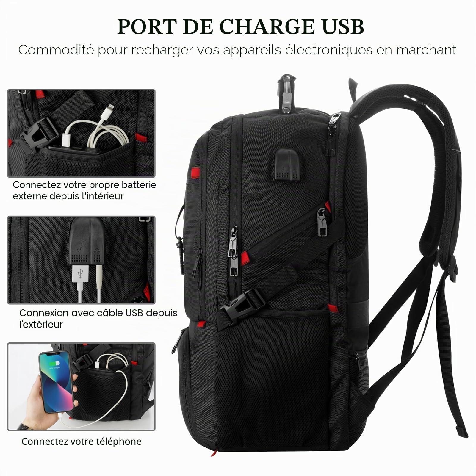 YAMTION Sac à Dos Ordinateur Portable 18.4 Pouces Compartiment à Chaussures Hommes Femmes Travail Sport Noir
