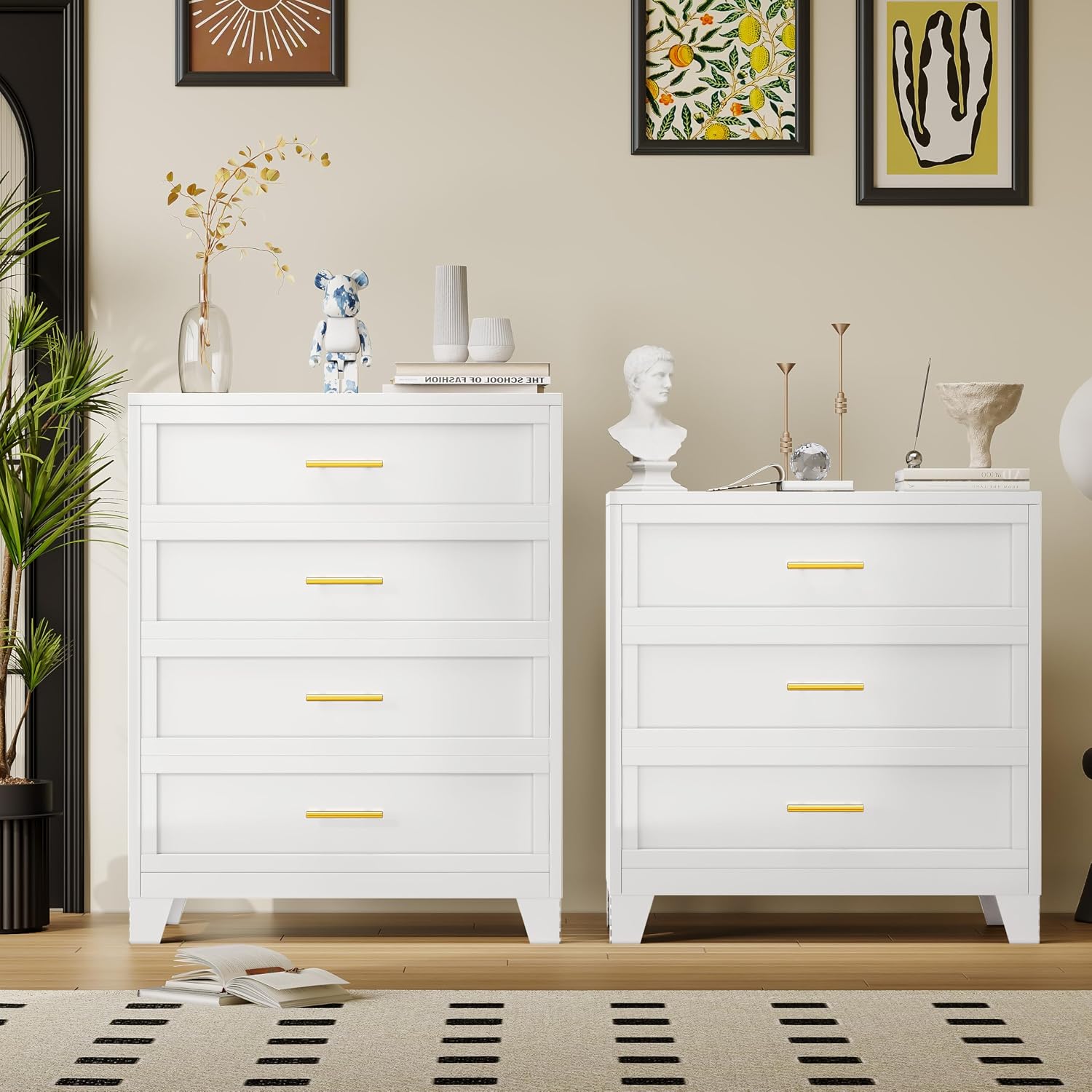 GAIOUS 3 Drawers Dresser for Bedroom, Metal Closet Drawer Dresser Chest Organizer, Drawer Cabinet for Home Office Collection and Storage Small Size Files (White)