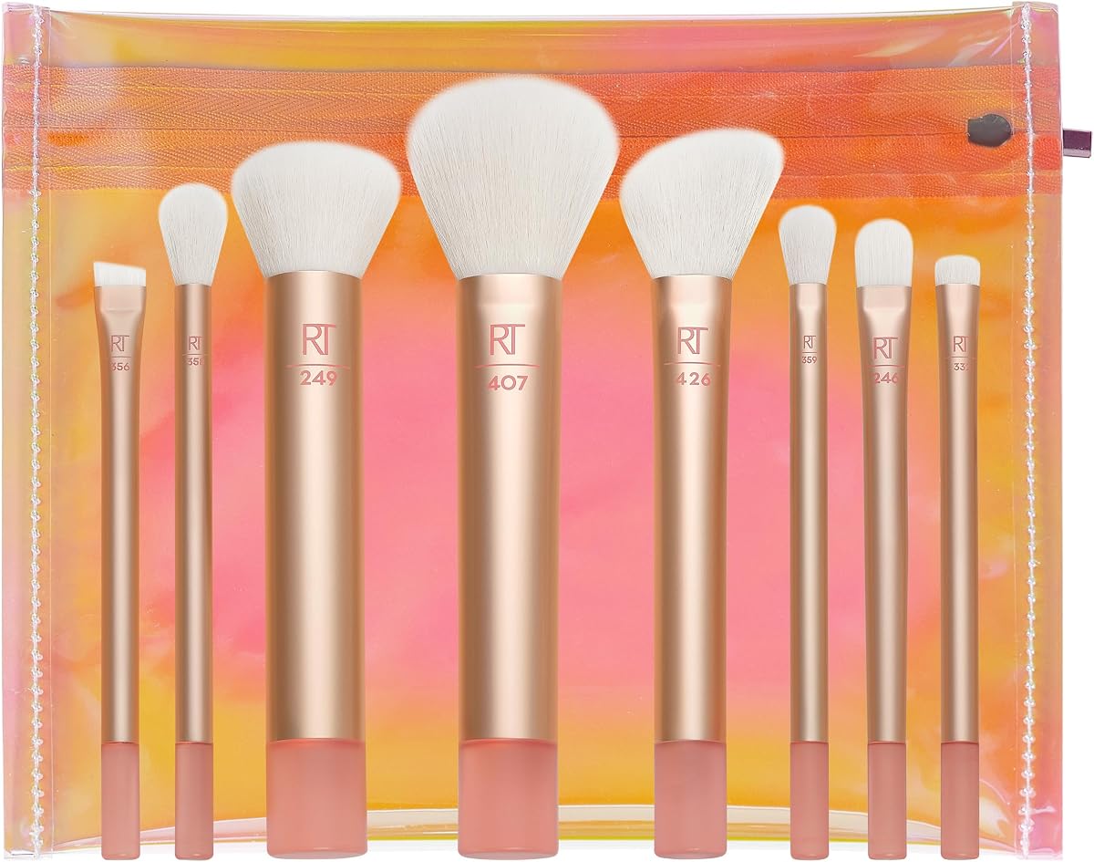 Juego de brochas de maquillaje The Wanderer, 9 piezas | Lista para viajar con un set de brochas de maquillaje de viaje, brochas de maquillaje pequeñas, cerdas sintéticas y bolsa de viaje.