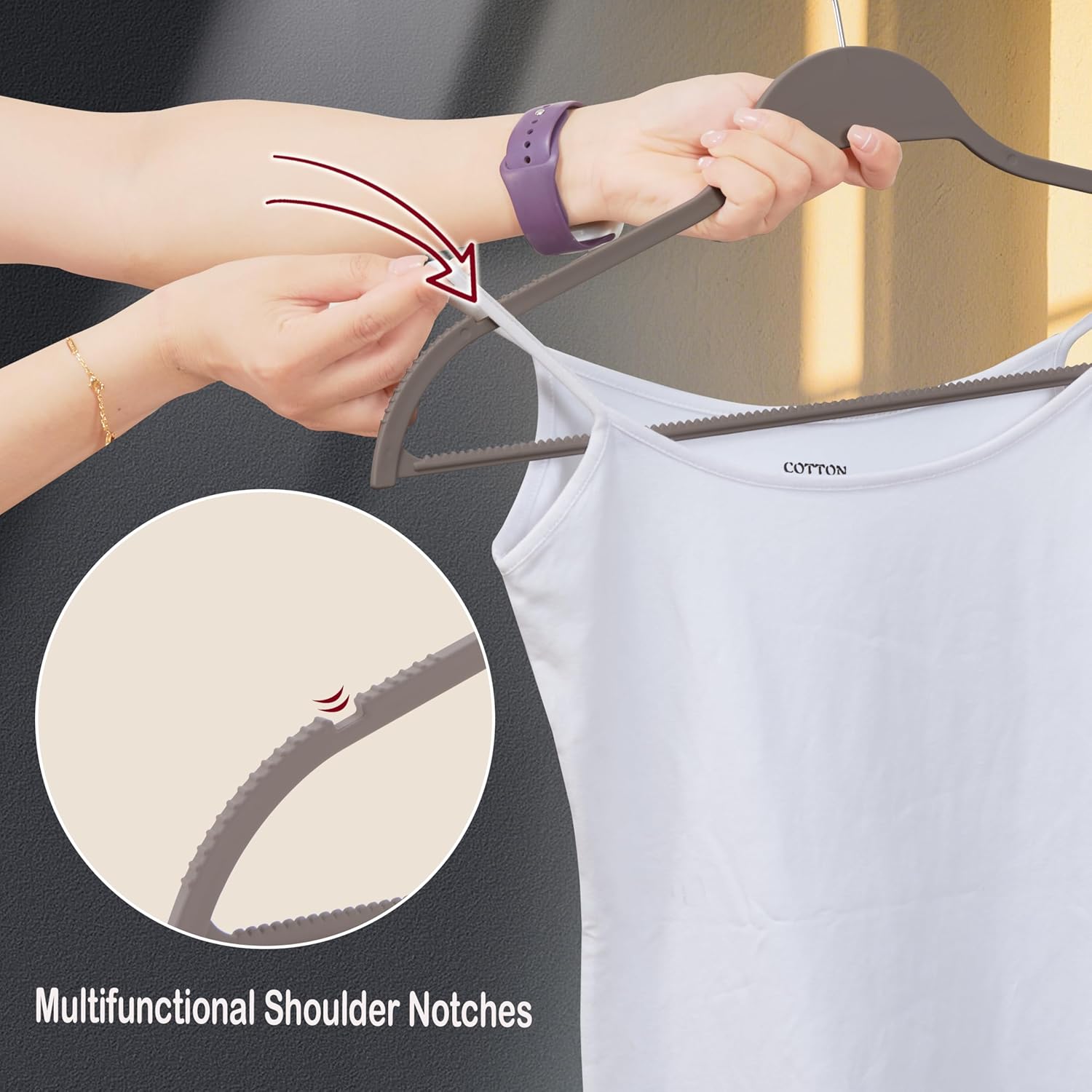 ELONG HOME Plastic Clothes Hangers, Upgraded Rubber Non Slip Plastic Hangers, Non Velvet Durable Slim Clothing Hangers, 17.7 Inches Wide for Adults Clothes, 20 Pack - Image 4