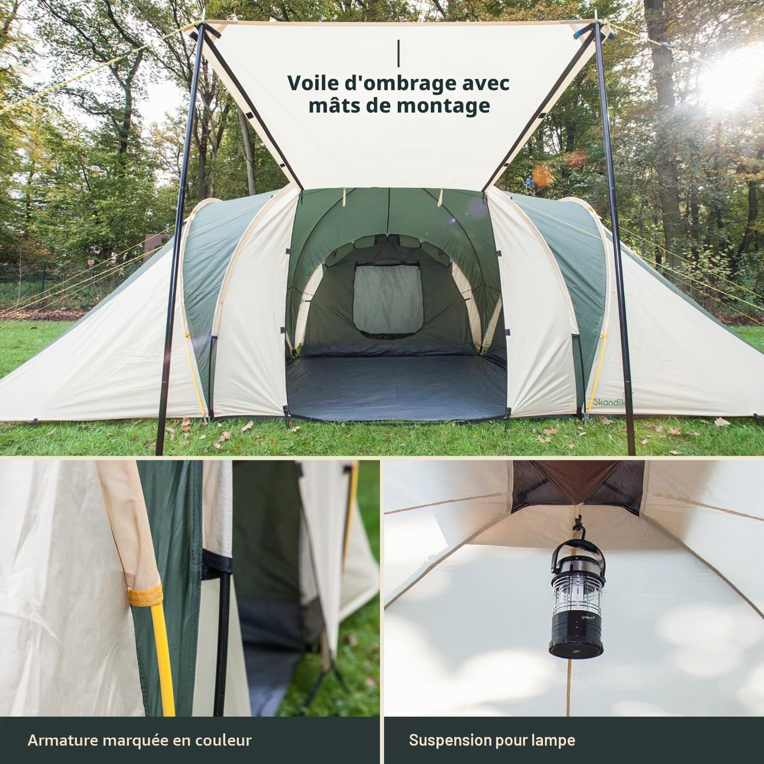 Skandika Tente dôme Daytona 6 Personnes | Tente familiale avec 3 cabines de Couchage, Colonne d'eau 3000 mm, Hauteur 195 cm, moustiquaires, Store banne | Tente de Camping pour Famille, Amis