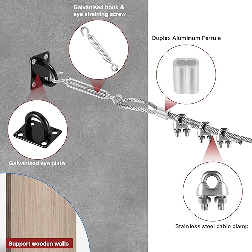 Miniatura 4 de Kit de tensión de alambre de malla de acero inoxidable (35 pies55 pies70 pies), jaula de bateo retráctil, jaula de bateo retráctil, jaula de bateo