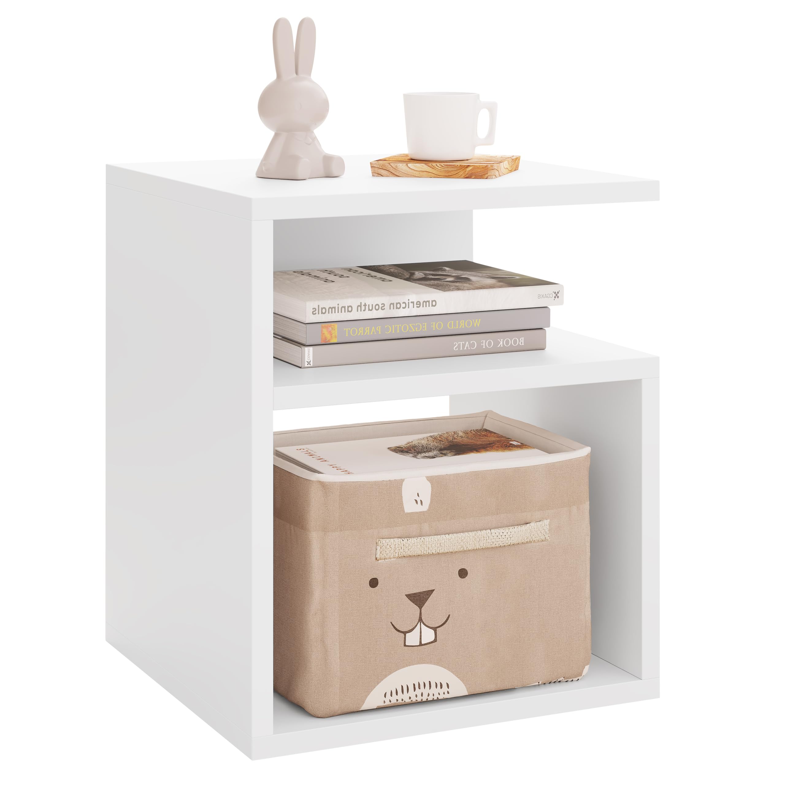 EUGAD Table de Chevet avec 2 Compartiments Ouverts, Table de Nuit, Design Simple, 35x35x41,5 cm, en Bois d'Ingénierie, Blanc, 0002CTG