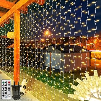 THKFUL Fairy Curtain Lights,20 x6.6FT 408LED Warm White Curtain String Lights Plug in,Backdrop Hanging Fairy Lights Connectable,Waterproof Remote for Bedroom Balcony Garden