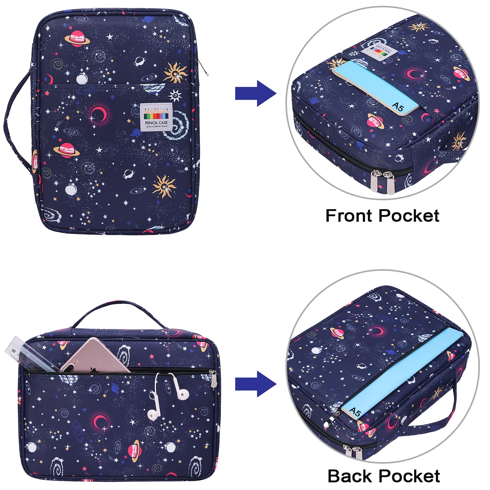 JAKAGO Drawing Pencil Case,Large Capacity Pencil Cases Hold 220 Colored Pencils,Portable Painting Waterproof Storage Stationery Bag,Great Gift for Student Artist (Night Sky) - Image 4