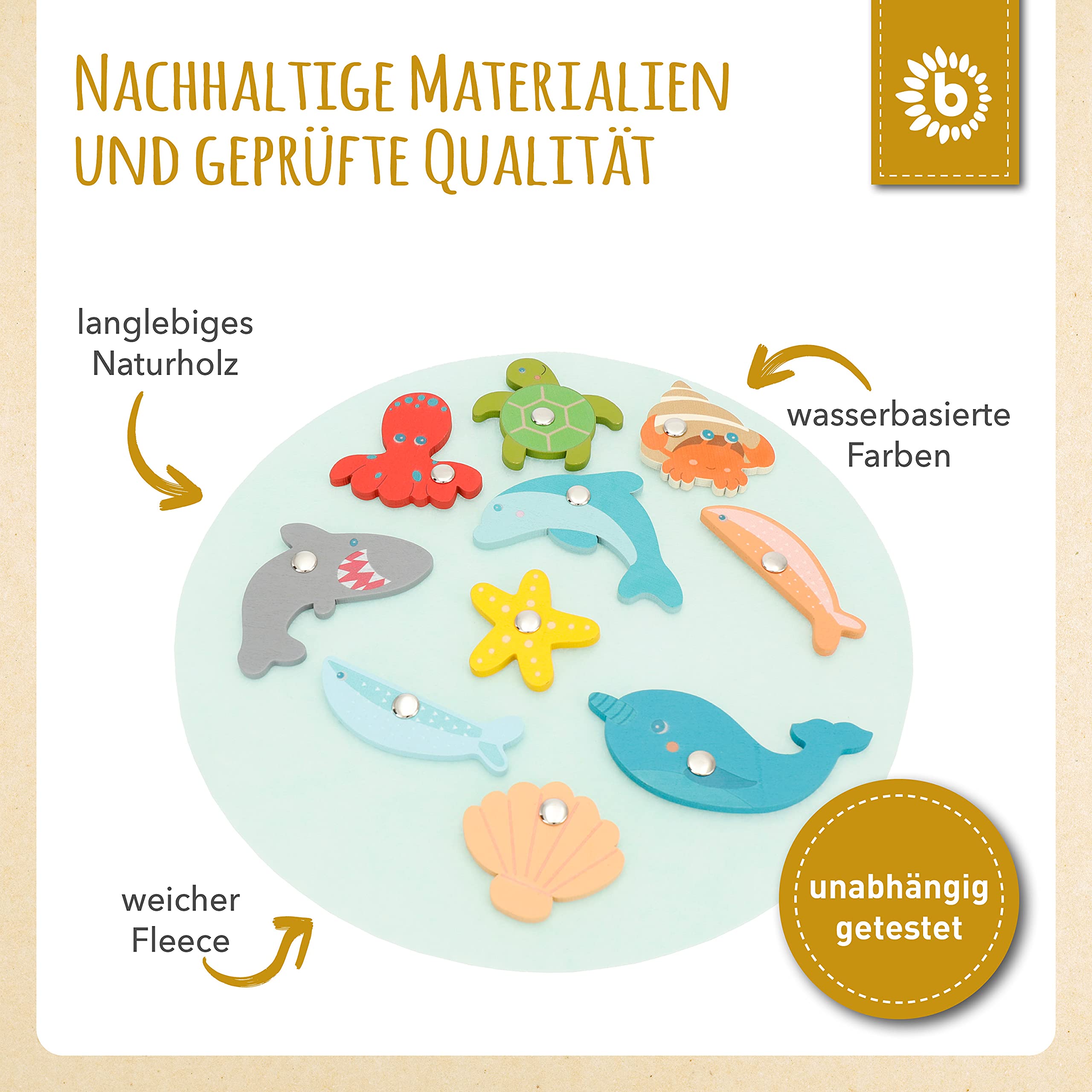 JoyPlus Jeu De Pêche Magnétique En Bois – Grenouille Et 10 Poissons – Montessori éducatif – Cadeau 2-5 Ans