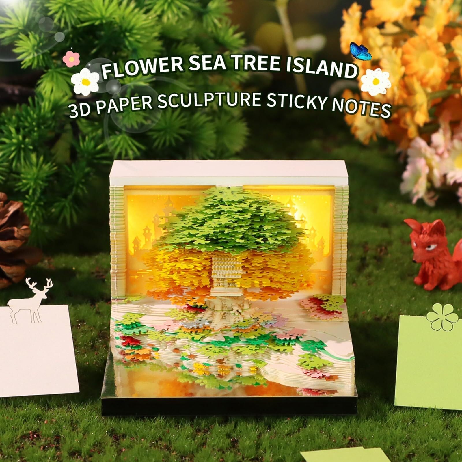 Motivierende Tischkalender Kalender 2026, Schreibtisch-Notizblock mit 3D-Katzenmotiv aus Papier, Geschenkidee AT-A-GLANCE 2026 Wandkalender(Tree House-A,With Light)