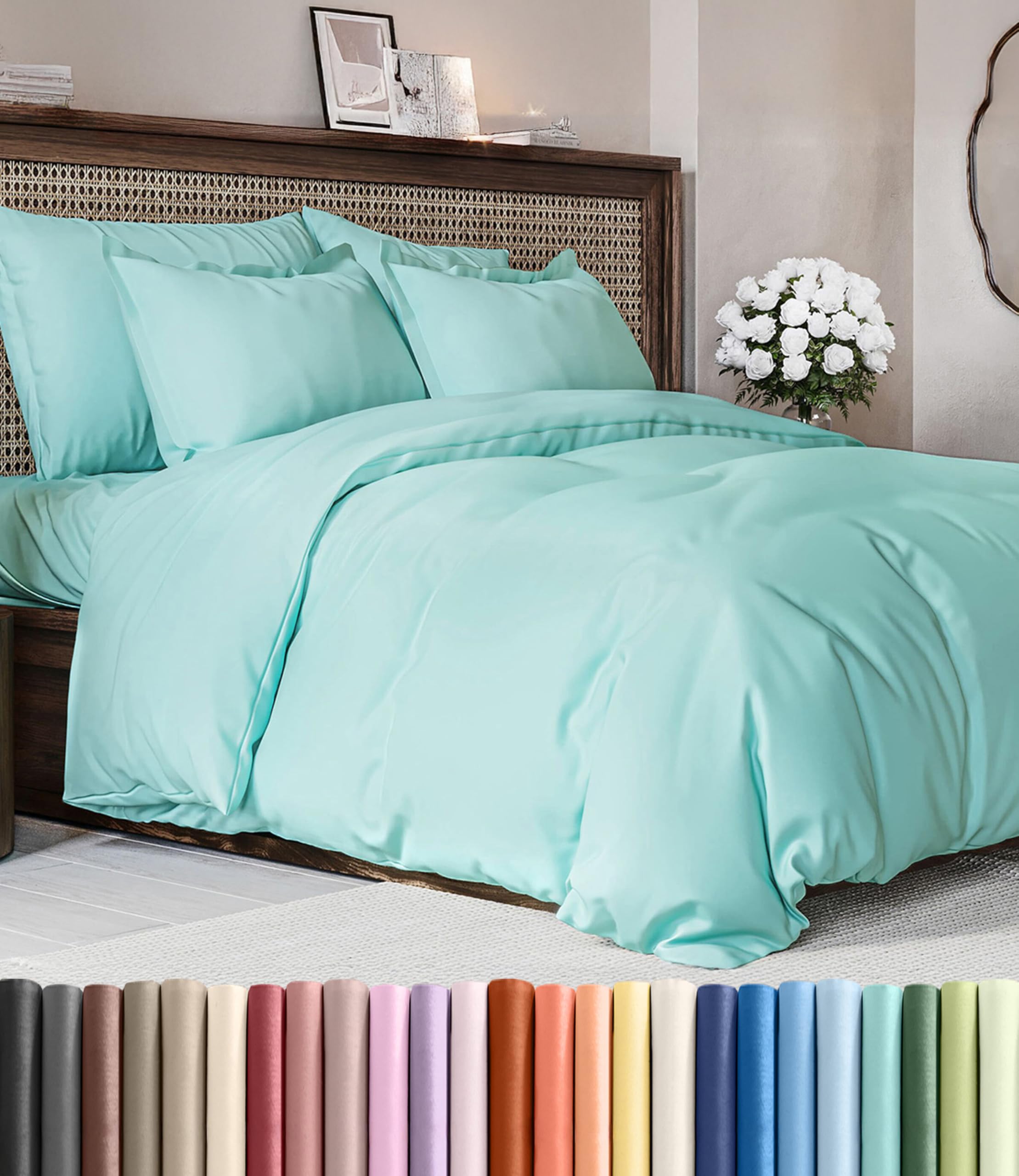 duvet cover king size set - extra soft king duvet cover 104" x 90" with 2 pillow shams - hotel luxury, easy care & fade free w/ zipper closures & ties - all season, comfy, cozy & breathable (spa blue)