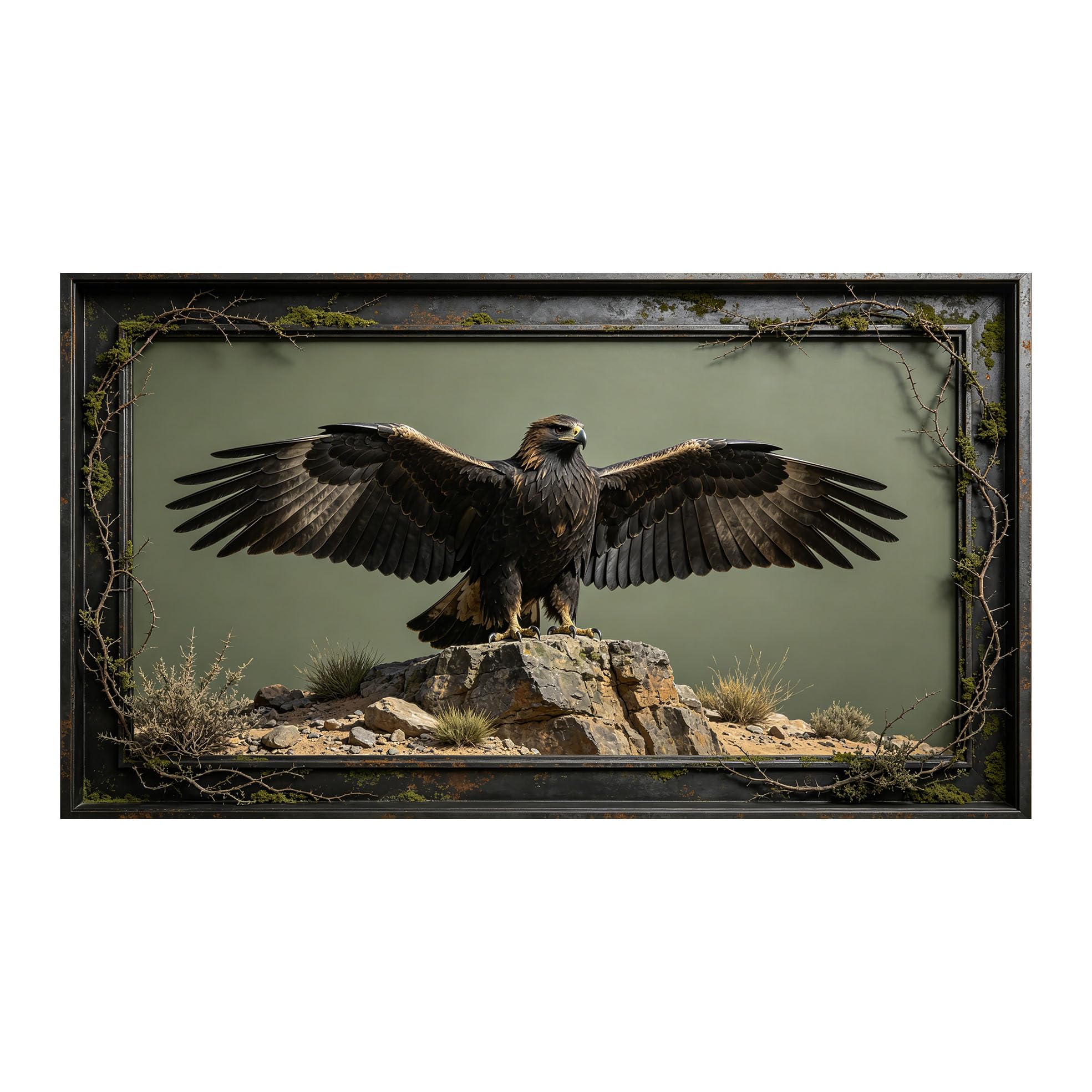 Murasolite 3D 3D Framed Wall Art 50cm×90cm Majestic Eagle on Rocky Cliff Realistic Wildlife Oil Painting SelfAdhesive Fabric Mural Wall Decor, Peel and Stick No Damage to Wall for Bedroom Living Room