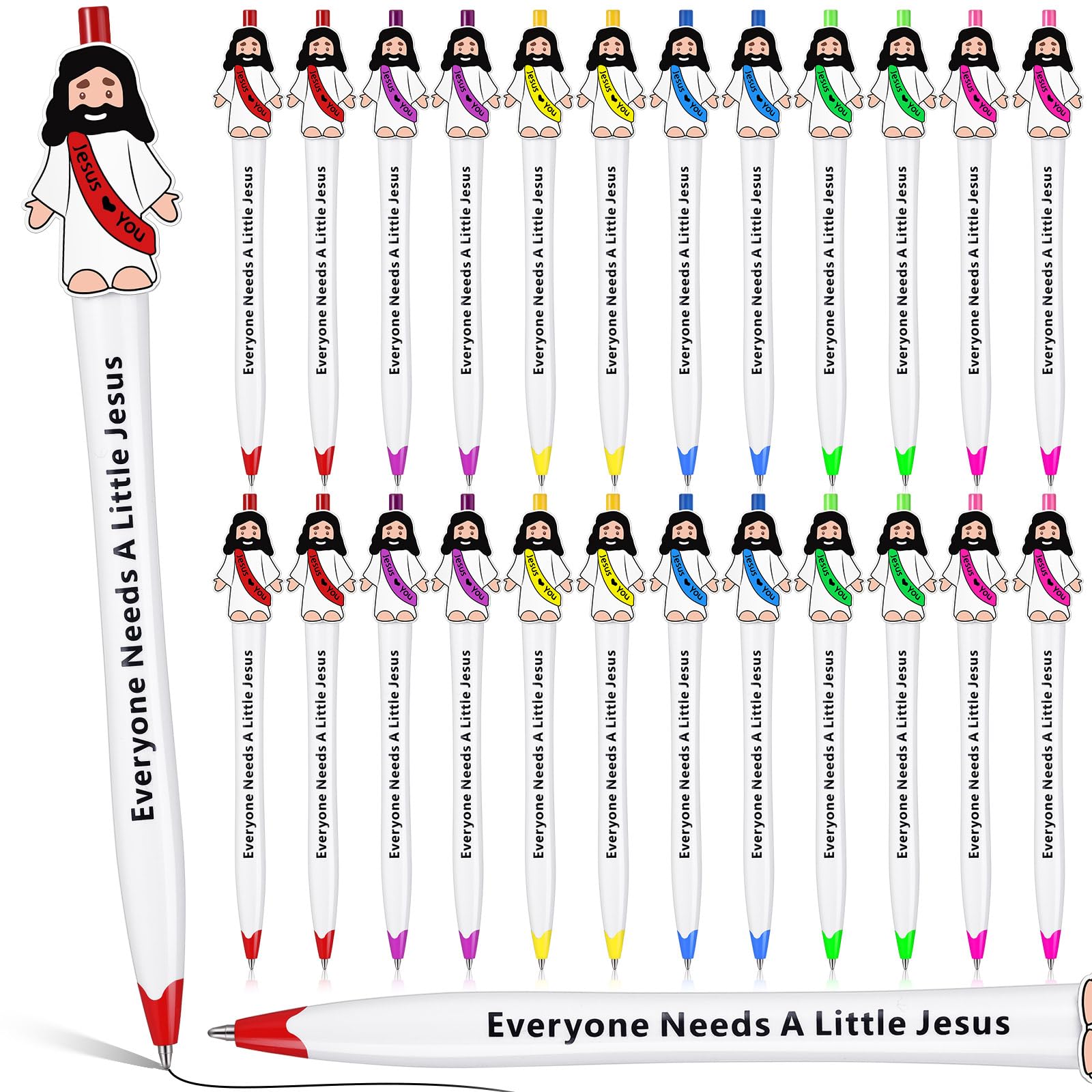 Landical 24 Pcs Little Jesus Figures Ballpoint Pen Original Design Christian Pens Bulk for Adult Religious Party Favors Sunday Baptism Gifts(Every
