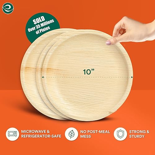 Miniatura 11 de ECO SOUL - Platos de hoja de palma desechables 100% compostables, biodegradables, como platos de bambú, ecológicos de 10 y 8 pulgadas, resistentes