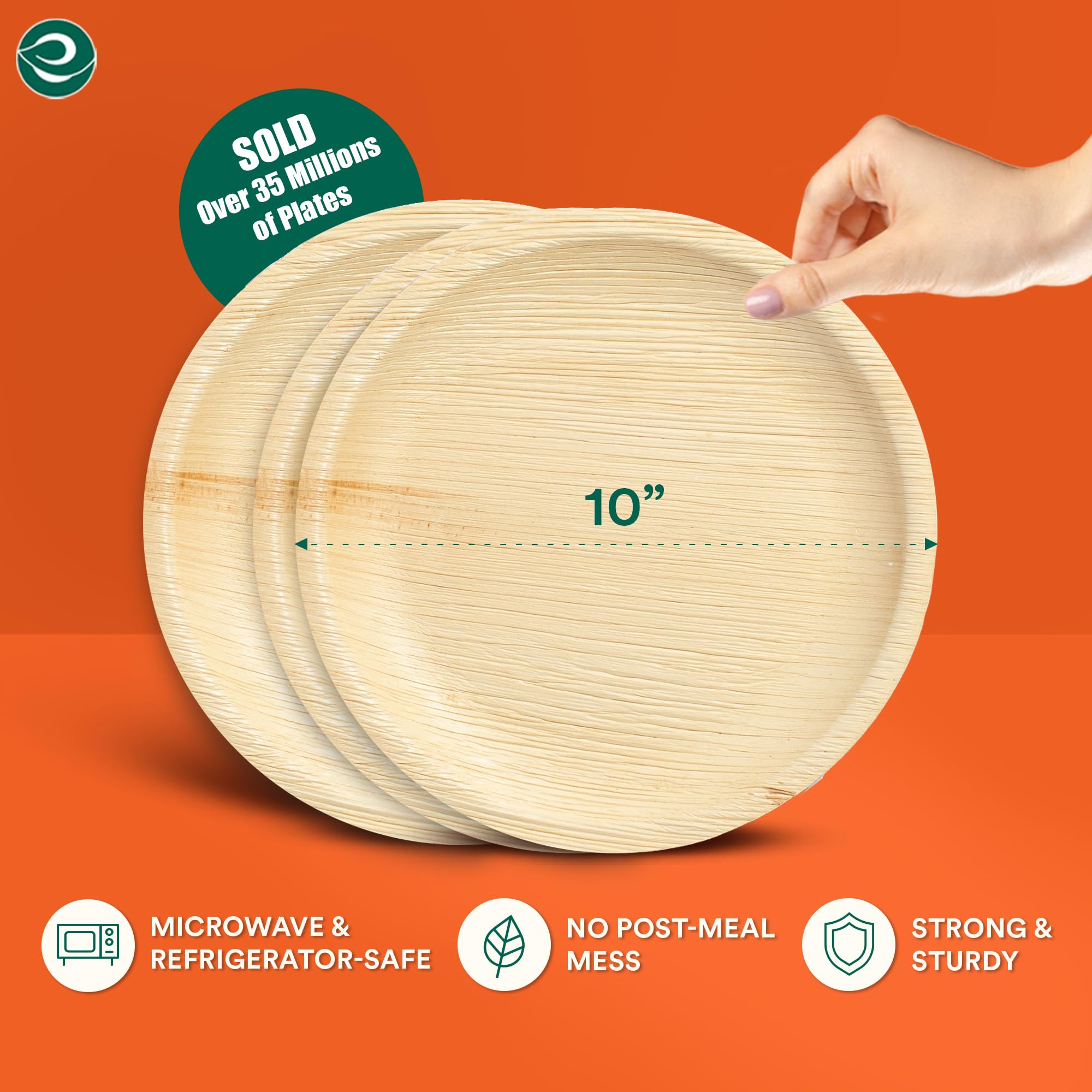 ECO Leaf 25 Disposable Palm Leaf Plates | 10"(25cm) Deep Round Bamboo Plates, Compostable Dinner Plates | Eco-Friendly Disposable Plates For Hot