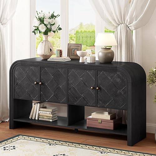 Miniatura 28 de Aparador moderno y elegante con patas y asas de metal dorado y estante ajustable, mesa consola clásica de 60 pulgadas, mesa de sofá, mesa de entrada