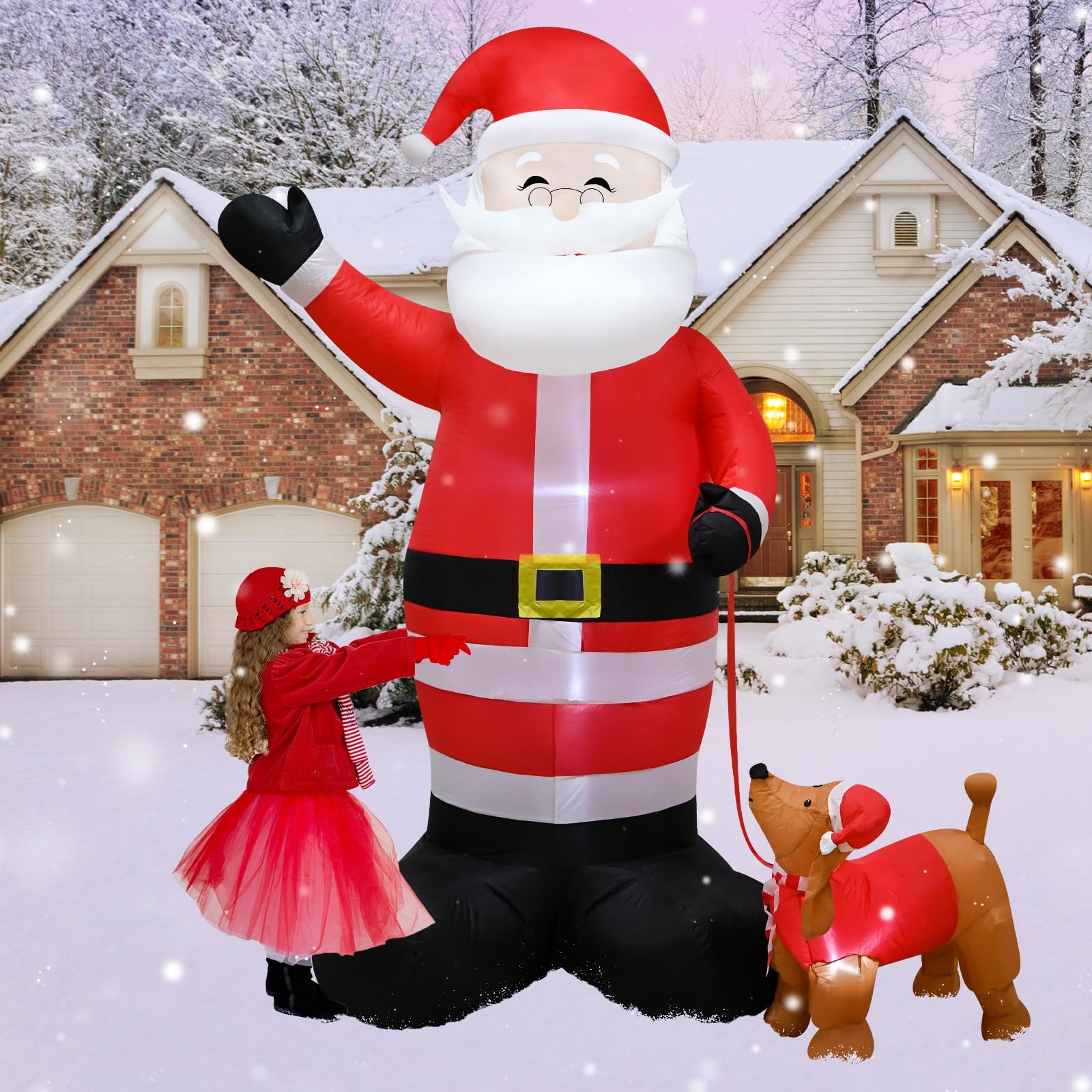 Venlois Red 8Ft Christmas Santa Leading The Dog Inflatable Led Lights For Xmas Blow Up Indoor Outdoor Yard Lawn Decoration, Cute Fun Holiday/Christmas/Party/Yard/Garden Fantasy Party Display