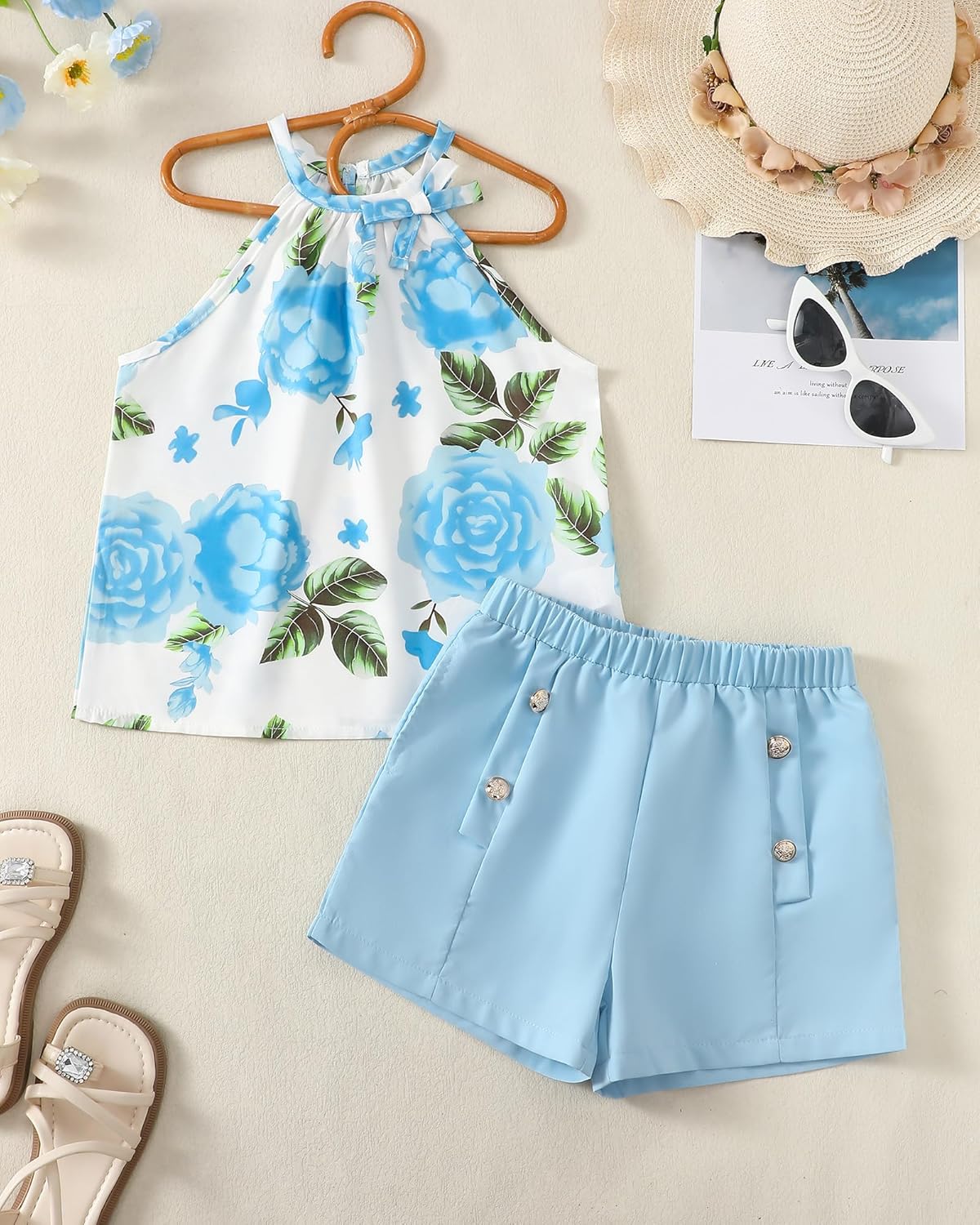 Cute Clothes for Girls Summer Outfits Kids Rose Crop Top Pockets Shorts Tween Girls Hawaiian Clothing Set Size 8-12 - Image 2