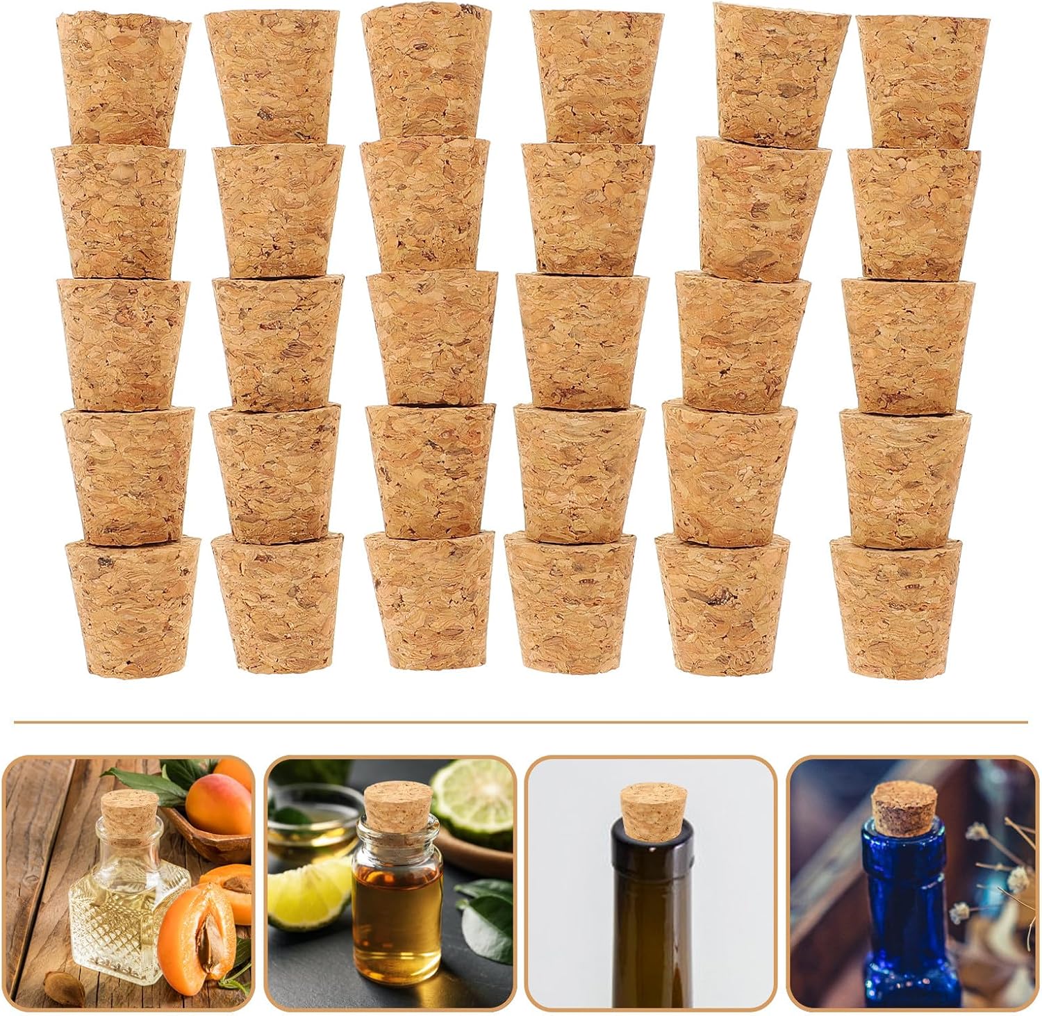 SEWACC 30Pcs Tapered Cork Bottle Stoppers 15X15X12Mm Natural Soft Cork Plugs for 13-14Mm Wine Bottles Sealing DIY Crafts Home Brewing Supplies