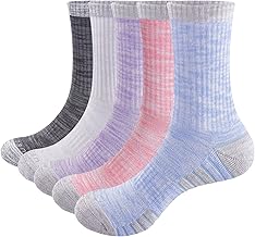 YUEDGE Women's Sports Socks, Thick Cushion Crew Length, Trekking and Mountaineering, Combed Cotton, Sweat-Absorbing, Breathable, Anti-odor, 7.5 - 10.6 inches (19 - 27 cm), 5 Pair Set