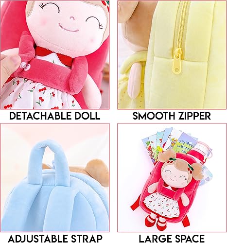 Miniatura 3 de Gloveleya Mochila personalizada con tu nombre  Bonita muñeca de felpa suave de cereza rosa personalizada para niñas, regalo personalizado