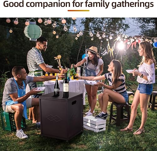 Miniatura 6 de Cubierta de tanque de metal de propano para fogatas de gas, mesa auxiliar de almacenamiento para tanque de propano de 20 libras, con asas laterales,