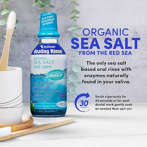 Miniatura 6 de Paquete de 2 enjuague bucal H2Ocean Healing Rinse - Gran sabor de sal marina y xilitol enjuague bucal para aliento fresco y boca seca, sin alcohol
