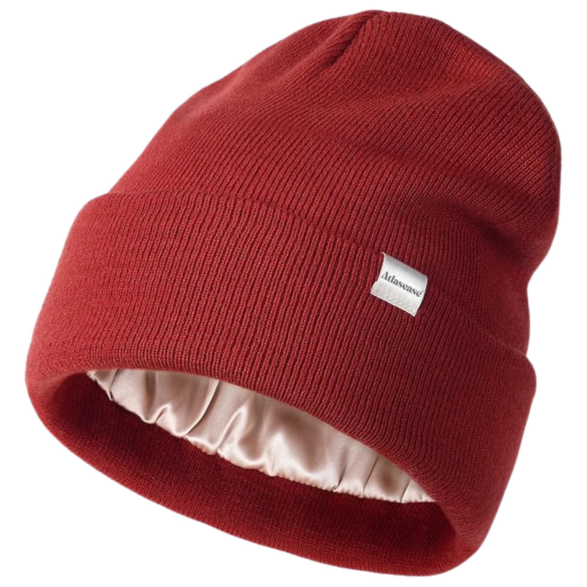 ATLASEASE Satin Lined Wool Beanie Hat for Women Men Silk Lining Soft Slouchy Beanie Skull Cap Knit Beanie for Women Warm Winter Hats