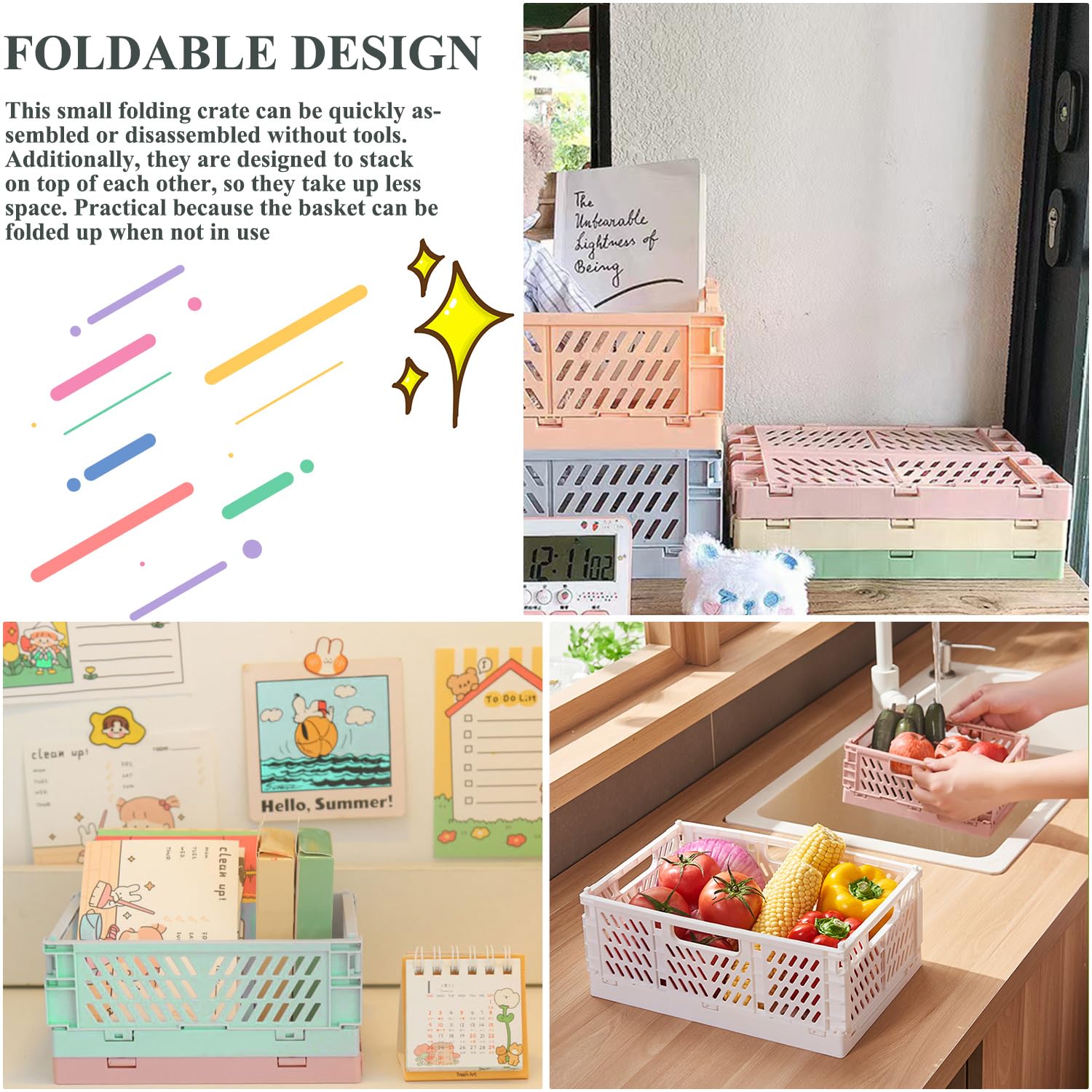 5 Stück Klappkiste Plastik Klappkorb, Klappkiste Klein（20*15*9cm） Mini klappbox（15*10*5.7cm）Tragbar Aufbewahrunskisten Bunt Stabil Faltbare Aufbewahrungskiste, für Zuhause, Büro, Geschäft, Schule