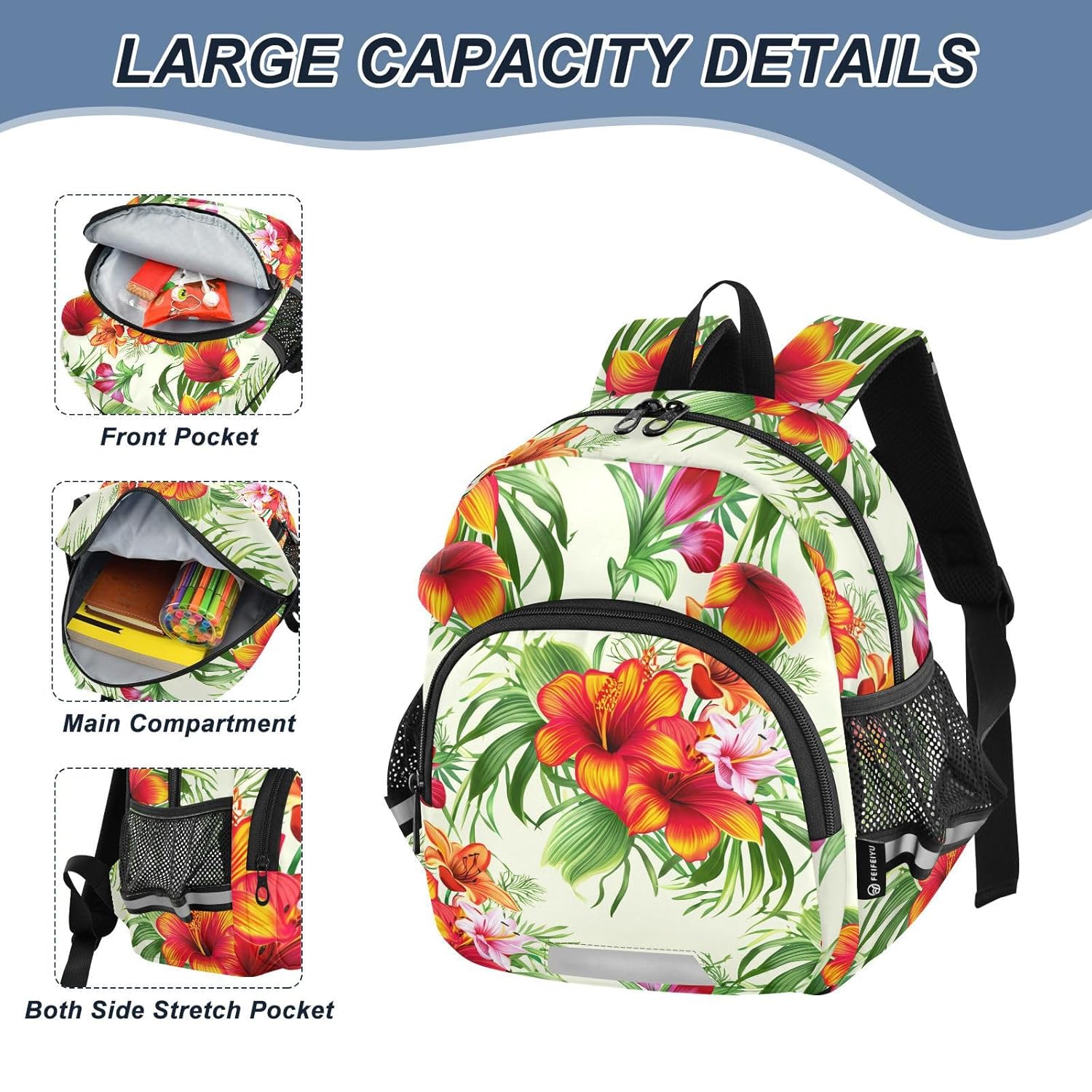 Fronds Floral Beige Toddler Harness Backpack for Boys Girls 3-6 Years Kids Backpack with Anti Lost Safety Leash Child Leash Backpack for Preschool Travel Walking