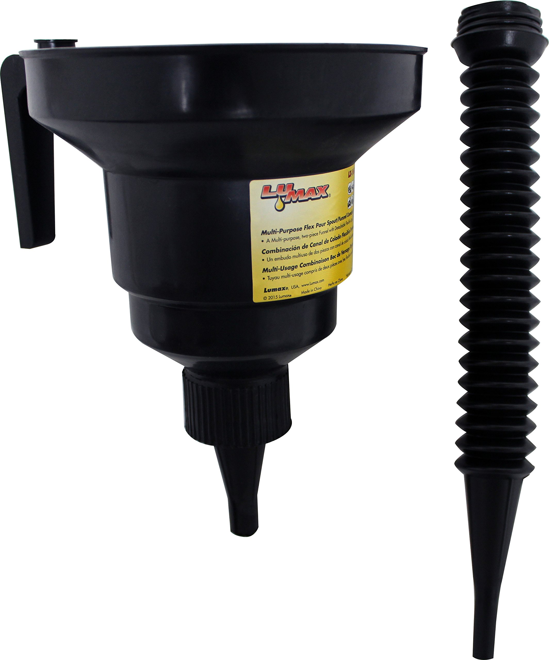 LUMAX LX-1613 Black 1-1/2 Quart Multi-Purpose Combination Funnel with Flex Spout. Ideal for Auto, Marine, Farm, Fleet uses. Perfect for Any Oil Change, Power Steering.