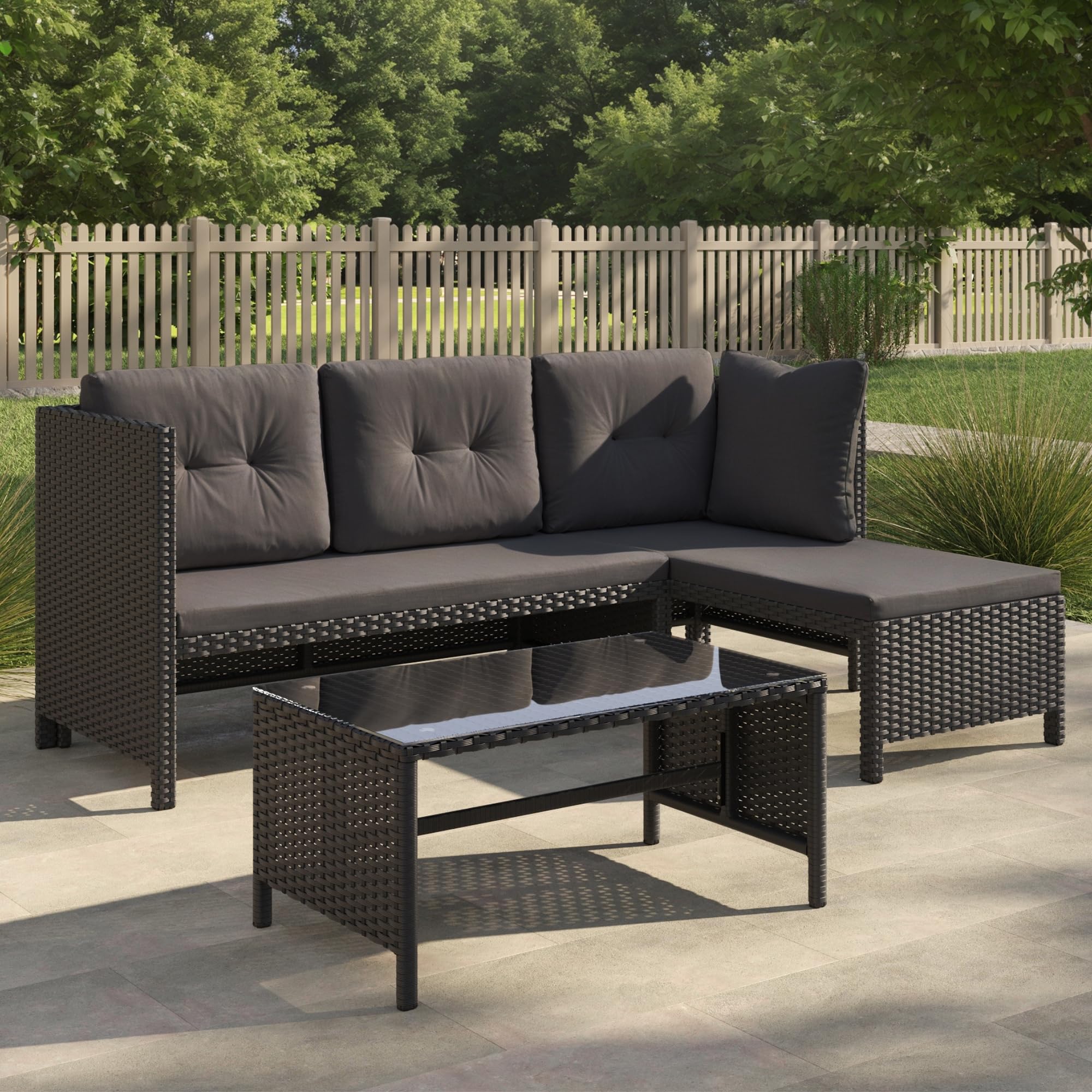 Home Collective Gartenmöbel Set Lounge Möbel Outdoor Sofa Gartenlounge Polyrattan | Mit Couchtisch & gemütlichen Polstern | Für Terrasse, Balkon oder Garten | 180x120x63,5 cm (BxTxH) | Schwarz