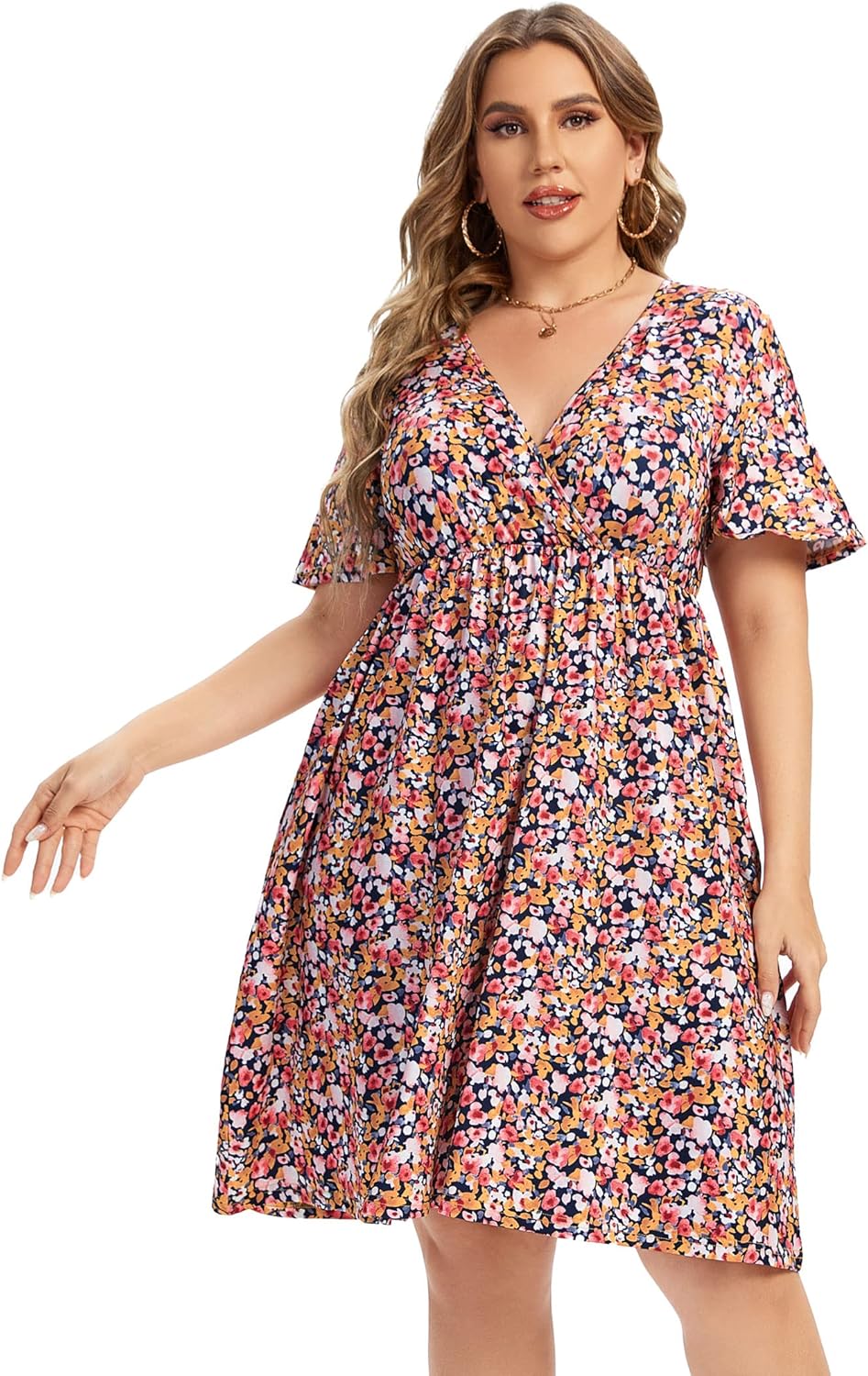 Size 3XL AMZ Plus Womens Plus Size Casual Dress Wrap Dress Swing Dresses Plus Size a Line Party Mini Dress