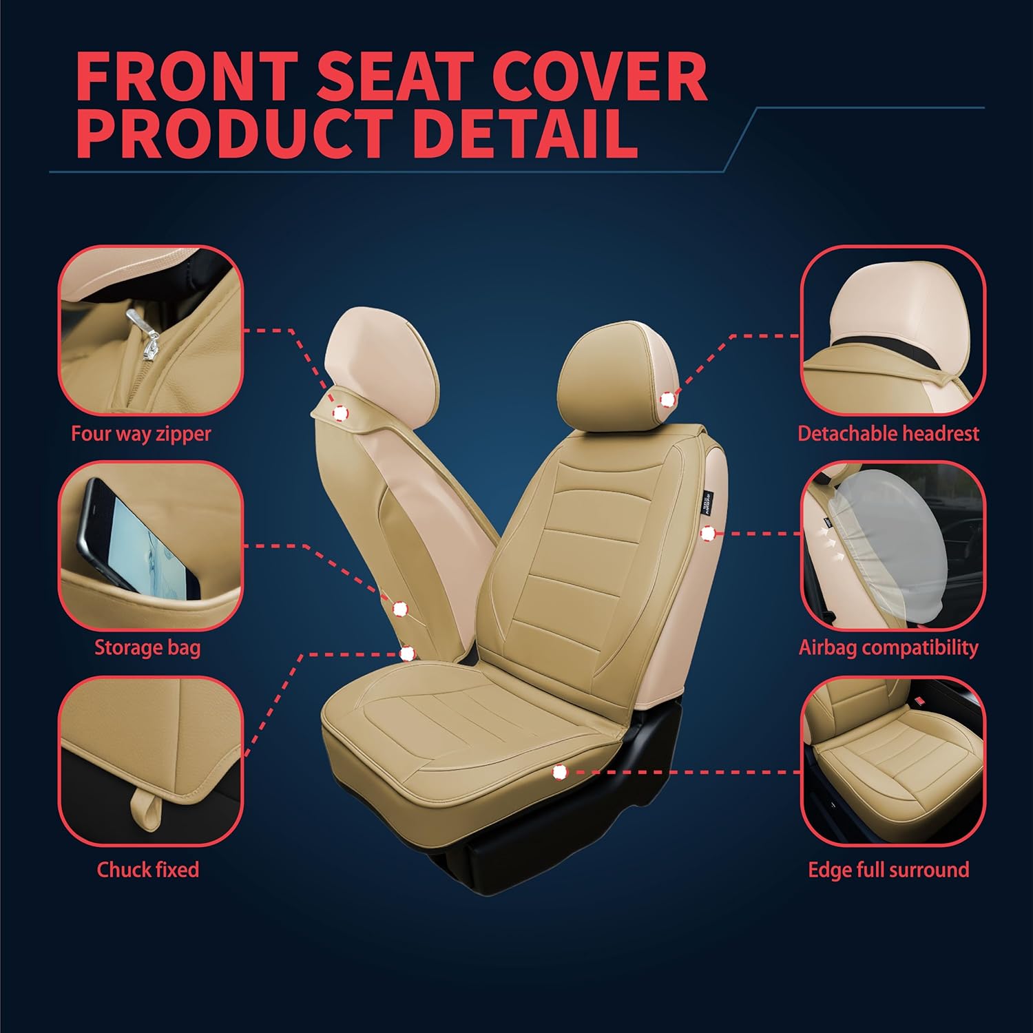 Car Seat Covers Fit for Acura MDX 2004-2025 Leather Full Set Car Seat Protector with Airbag Compatible(5 Seats, Beige)