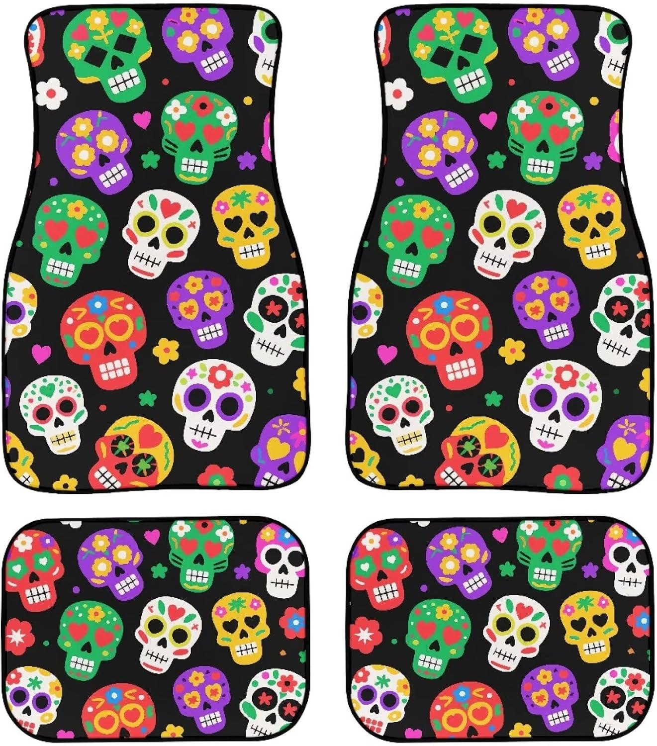 Halloween Spider Web Print Car Carpet Floor Mat Rubber Heel Pad 4PC for Cars Trucks SUV Protection - Gothic Red Line Driver Seat, Passenger Seat and Rear Floor Mats, Black