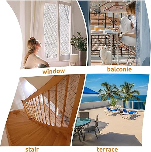 Miniatura 5 de Red de balcón para gatos, valla anticaída para perros, red de nailon para mascotas, malla negra para balcón, ventana, escalera, protección para