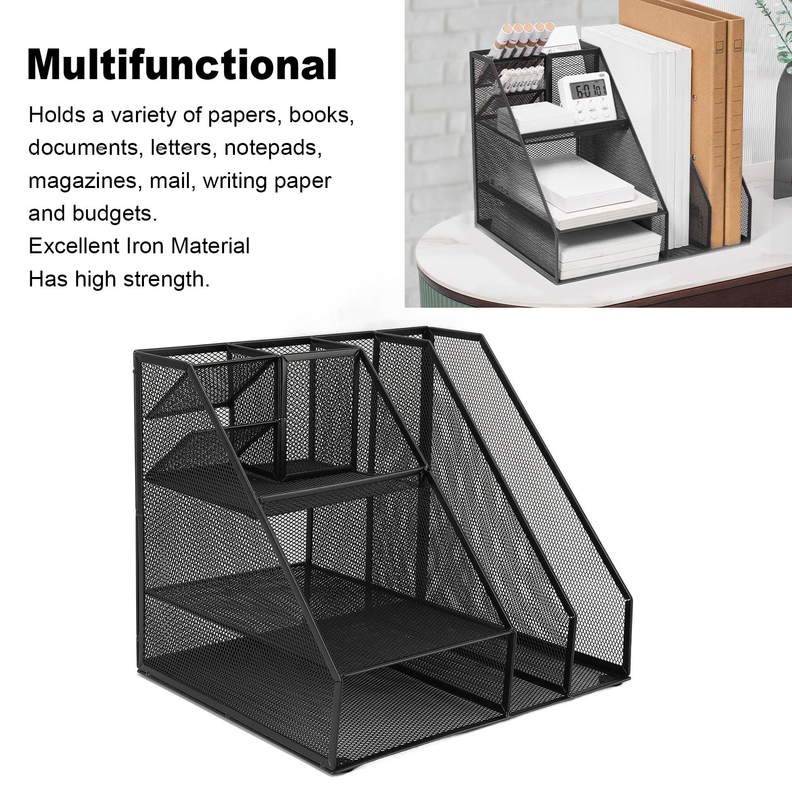 Jeffergarden Organizer da Scrivania in Rete Nera, Organizer da Scrivania in Metallo con Portapenne, Ideale per Casa e scuola.